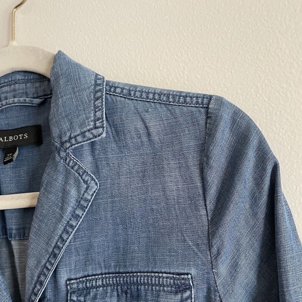 Talbots Xs Linen Blend Chambray Button Up Patch P… - image 7